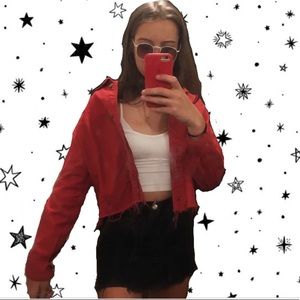 Cropped Red Denim Jacket🍒